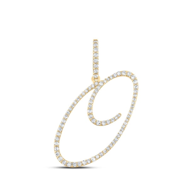 10k Yellow Gold Real Diamond Fancy Cursive Script Font Initial O Pendant 3/8 CT