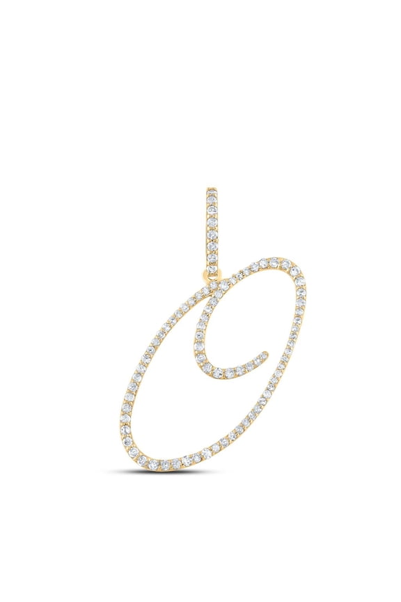10k Yellow Gold Real Diamond Fancy Cursive Script Font Initial O Pendant 3/8 CT