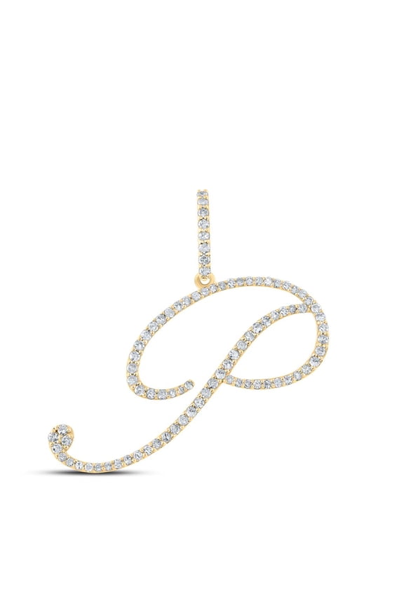 10k Yellow Gold Real Diamond Fancy Cursive Script Font Initial P Pendant 1/2 CT