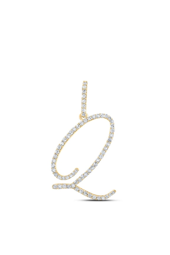 10k Yellow Gold Real Diamond Fancy Cursive Script Font Initial Q Pendant 1/2 CT