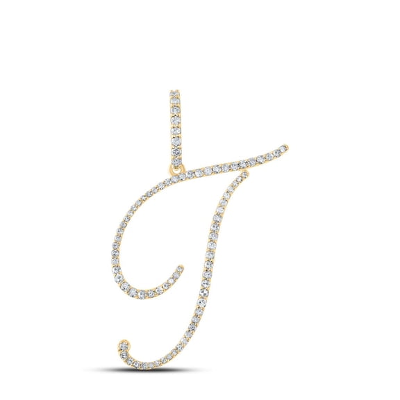10k Yellow Gold Real Diamond Fancy Cursive Script Font Initial T Pendant 3/8 CT