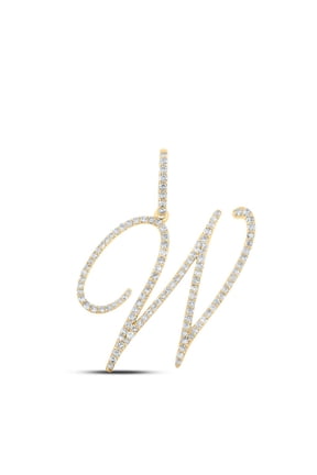 10k Yellow Gold Real Diamond Fancy Cursive Script Font Initial W Pendant 5/8 CT