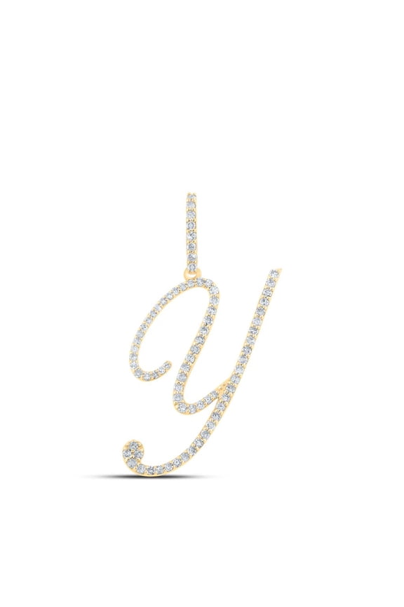 10k Yellow Gold Real Diamond Fancy Cursive Script Font Initial Y Pendant 1/2 CT