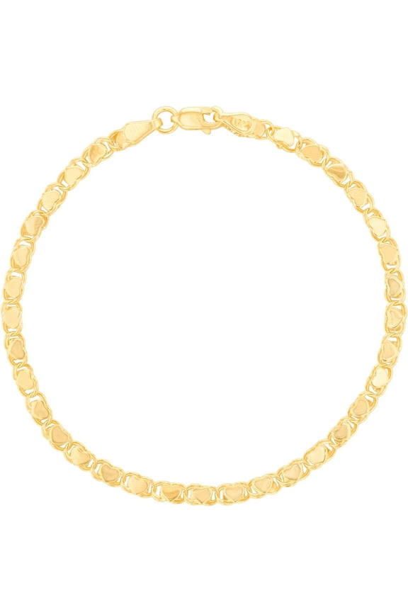 10k Yellow Gold Relationship and Friendship Mirror Chain Hand and Ankle Bracelet with Heart Charms, 0.12"