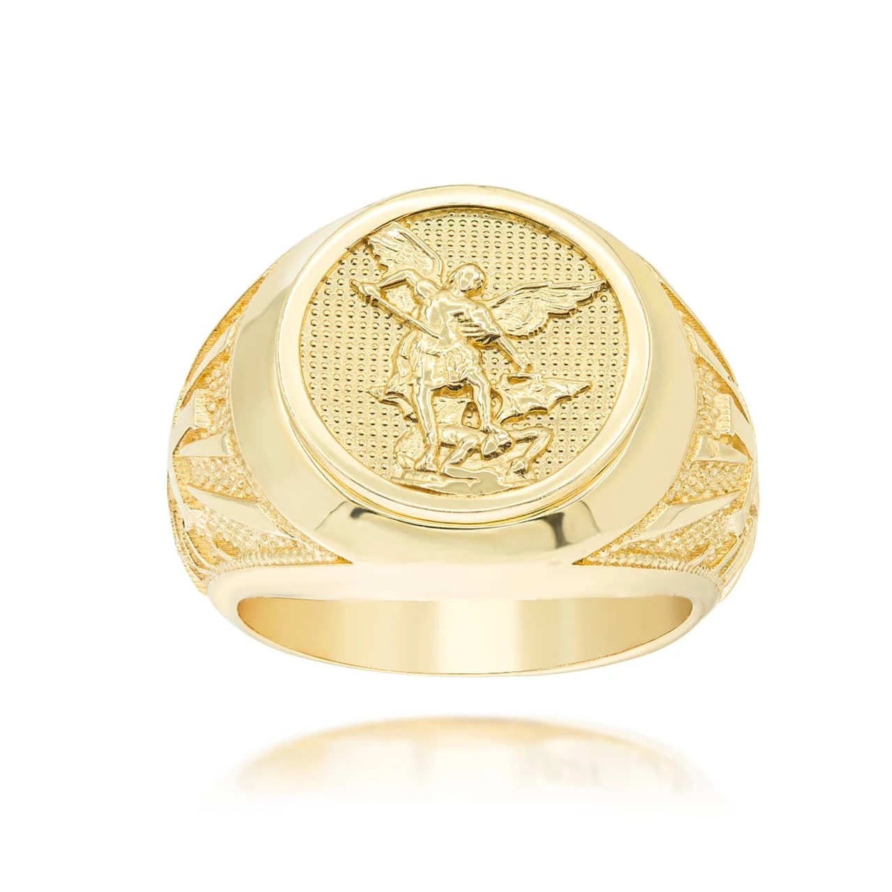 10k Yellow Gold Religious Saint Michael Archangel Cross Beaded Signet ...