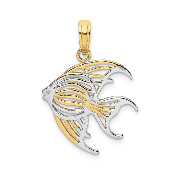 10k Yellow Gold Angelfish Pendant Charm, Openwork Nautical Ocean Jewelry