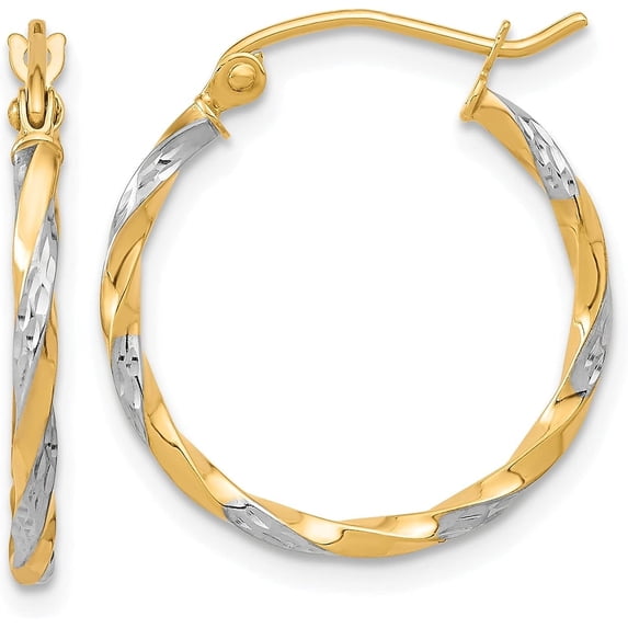 10k Yellow Gold & Rhodium Hollow Twisted Hoop Earrings - 21.25mm