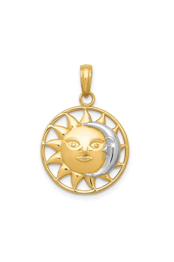 10k Multi-Tone Gold Sun and Moon Pendant Charm, Polished Celestial Design, 25 mm