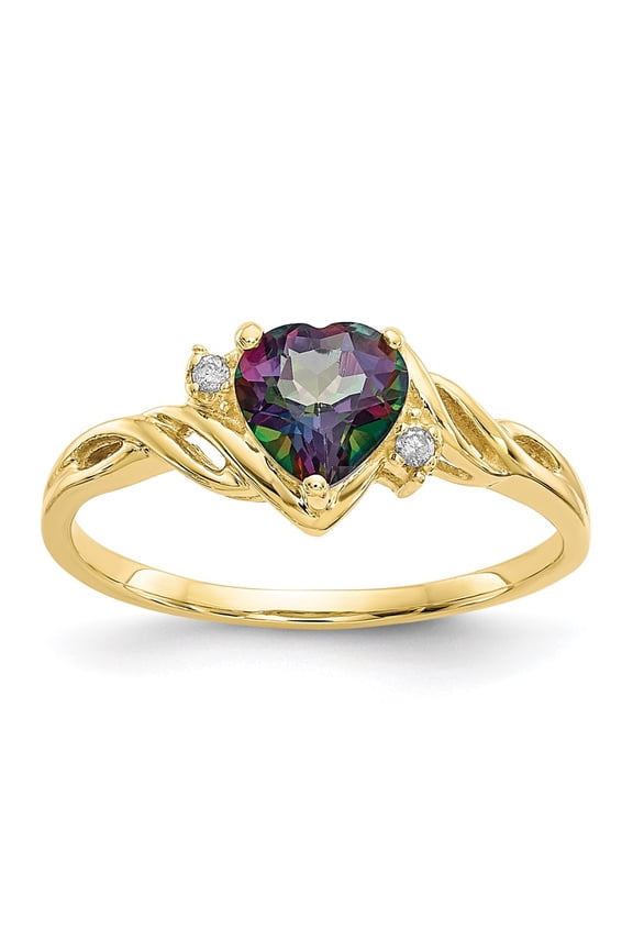 10k Yellow Gold Ring Gemstone Diamond 0.02 ct 1 Heart Mystic Fire Topaz & .01ct