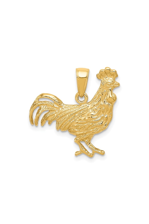 10k Yellow Gold Rooster Pendant Necklace for Men and Women, Chinese Zodiac Animal Symbol of Courage, Confidence, and Vigilance, Detailed Astrology Jewelry