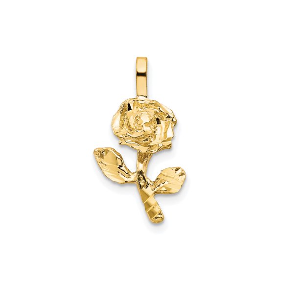 10k Yellow Gold Rose Flower Pendant for Women, Blooming Floral Charm with Leaf Detail, Romantic Nature Jewelry for Everyday Wear, Dainty Botanical Style Necklace