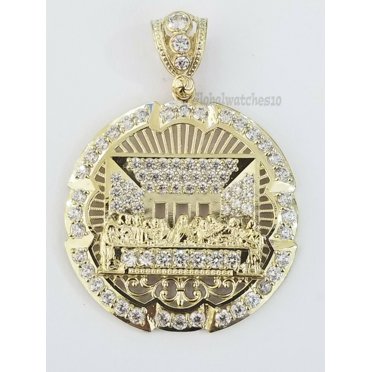 10k Solid Yellow Gold Diamond Cut Last Supper Charm Pendant - Round, Multiple Sizes