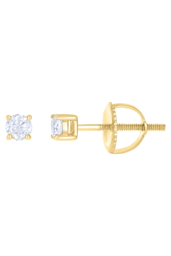 10k Yellow Gold Round Cut Moissanite Unisex 3mm Solitaire Stud Earrings 0.20 Ct