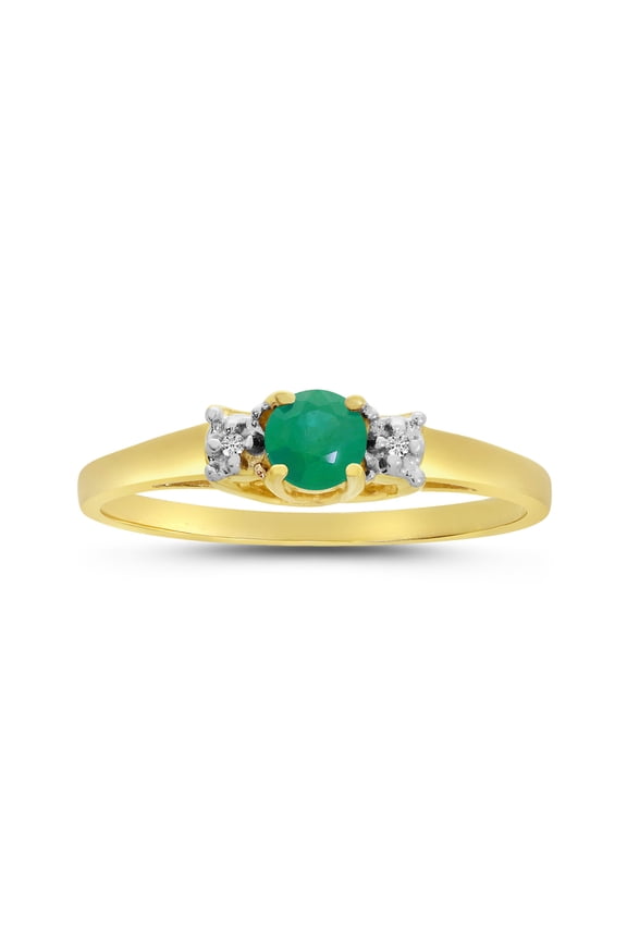 10k Yellow Gold Round Emerald And Diamond Ring