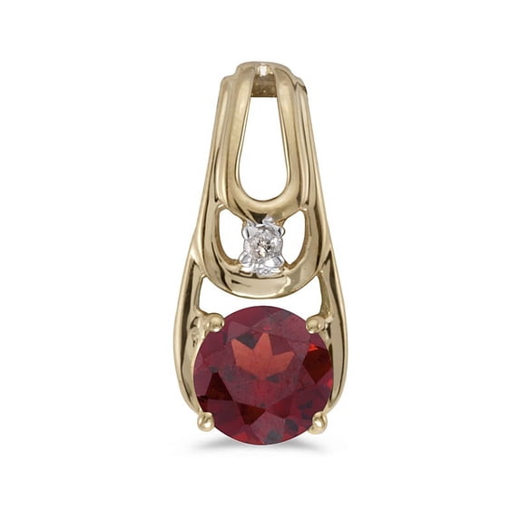 10k Yellow Gold Round Garnet And Diamond Pendant