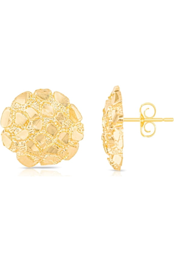 10k Yellow Gold Solid Round Nugget Earrings