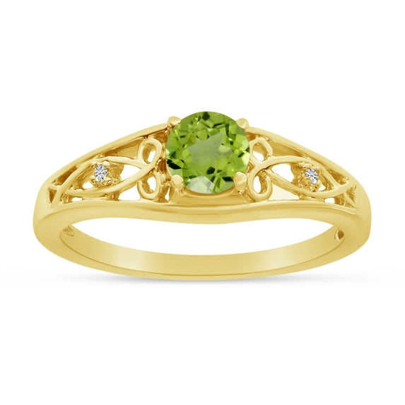 10k Yellow Gold Round Peridot And Diamond Ring