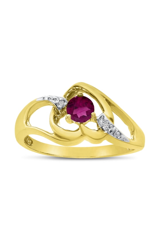 10k Yellow Gold Round Rhodolite Garnet And Diamond Heart Ring