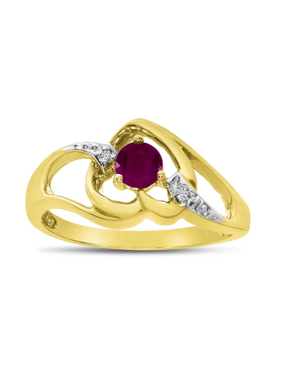 10k Yellow Gold Round Ruby And Diamond Heart Ring