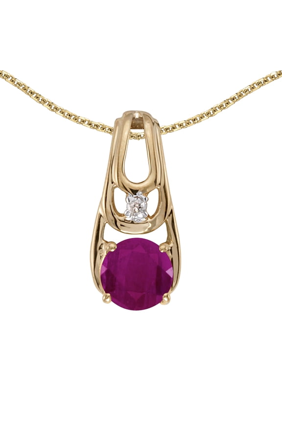 10k Yellow Gold Round Ruby And Diamond Pendant