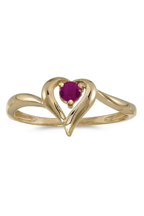 10k Yellow Gold Round Ruby Heart Ring