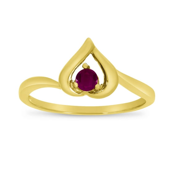 10k Yellow Gold Round Ruby Heart Ring