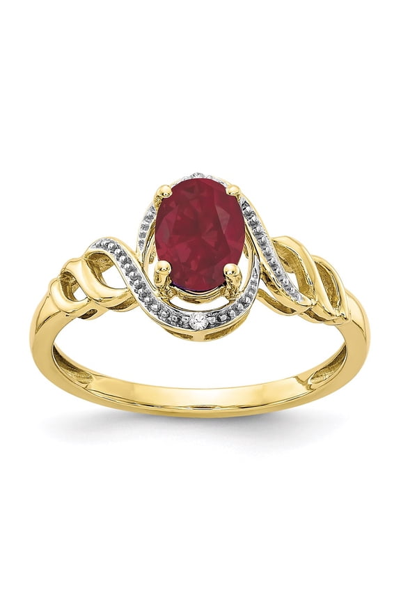 10k Yellow Gold Ruby and Diamond Ring Fine Jewelry For Women Gifts For Her, Size 7