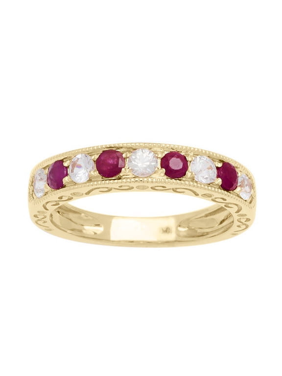 10k Yellow Gold Ruby and White Sapphire Vintage Style Anniversary Wedding Band