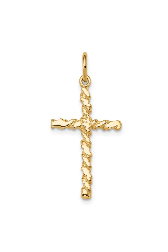 10k Yellow Gold Rugged Nugget Cross Pendant Necklace for Men and Women with Lava Texture Molten Design Spiritual Religious Jewelry Bold Faith Statement Style
