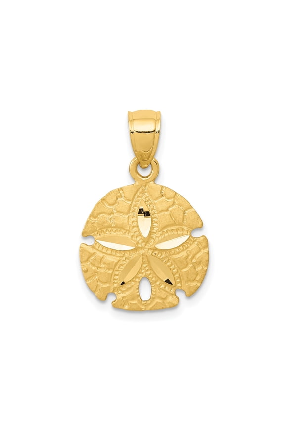 10k Yellow Gold Sand Dollar Pendant with Textured Cutout Star, Beach Nautical Ocean Jewelry for Women, Coastal Symbolic Necklace for Summer and Everyday Style