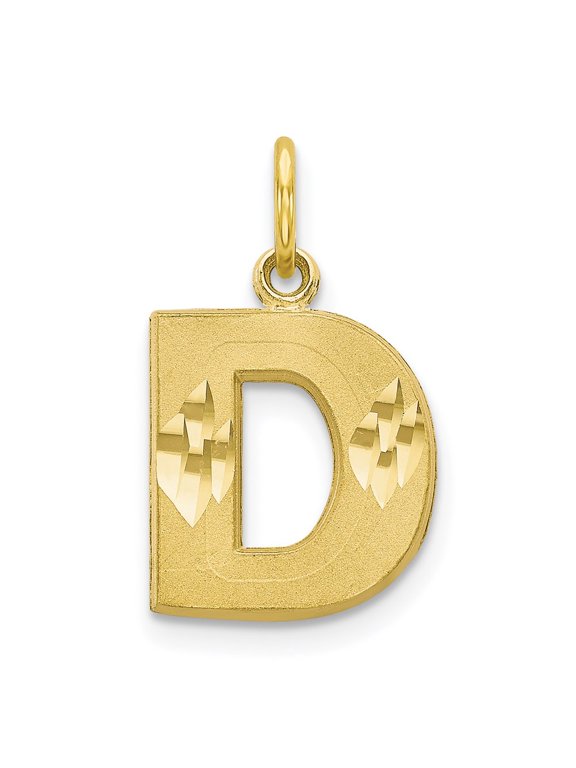 10k Yellow Gold Satin Diamond-cut Initial D Charm Pendant