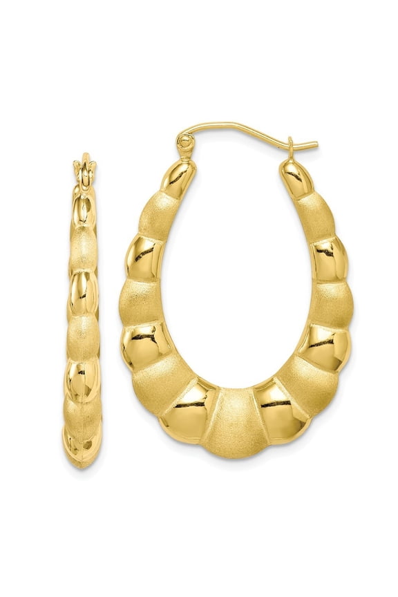 10k Yellow Gold Satin Hollow Fancy Earrings - 2.8 Grams - Measures 15x4mm Wide