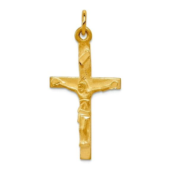 10k Yellow Gold Satin Solid Polished Crucifix Pendant Necklace 32x16mm Wide Pendant for Women