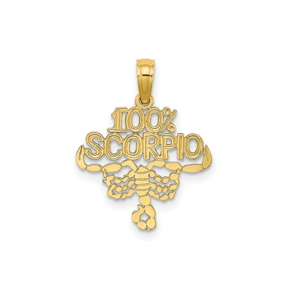 10K Yellow Gold 100% SCORPIO Zodiac Charm Pendant, Polished Script Scorpion