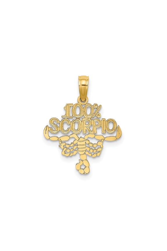 10K Yellow Gold 100% SCORPIO Zodiac Charm Pendant, Polished Script Scorpion