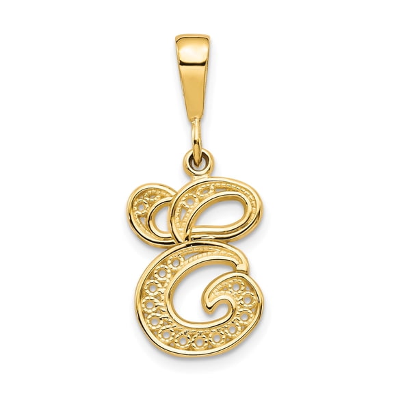10k Yellow Gold Script Initial Pendant Charm, Filigree Monogram Design