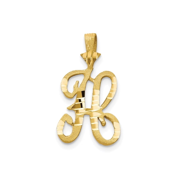 10k Yellow Gold Script Initial H Pendant for Women, Textured and Polished Finish, Monogram Letter Charm, Custom Alphabet Jewelry, Dainty Gold Accessory for Everyday Wear