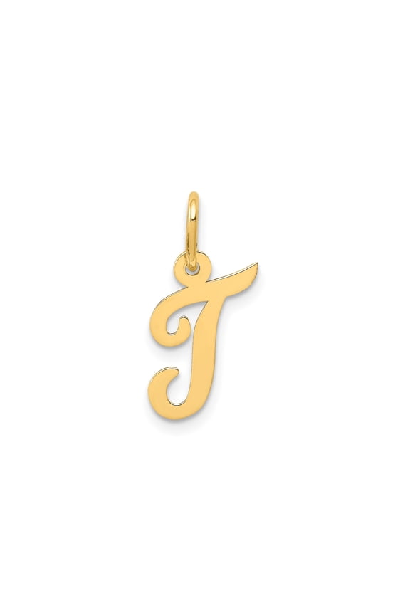 10k Yellow Gold Script Initial J Pendant Charm for Women, Polished Monogram Letter Jewelry with Loop, Personalized Everyday Accessory