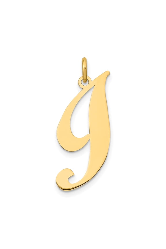 10k Yellow Gold Script Initial J Pendant for Women, Polished Cursive Letter Charm for Necklace, Elegant Monogram Jewelry, Personalized Alphabet Symbol Accessory