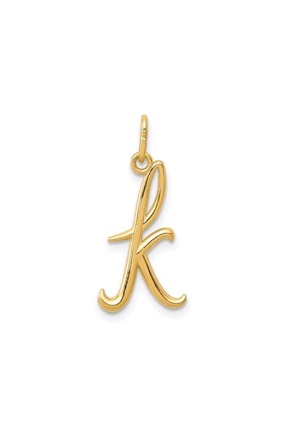 10k Yellow Gold Script Initial K Pendant Necklace for Women, Cursive Monogram Charm, Elegant Real Gold Jewelry for Everyday or Special Occasions