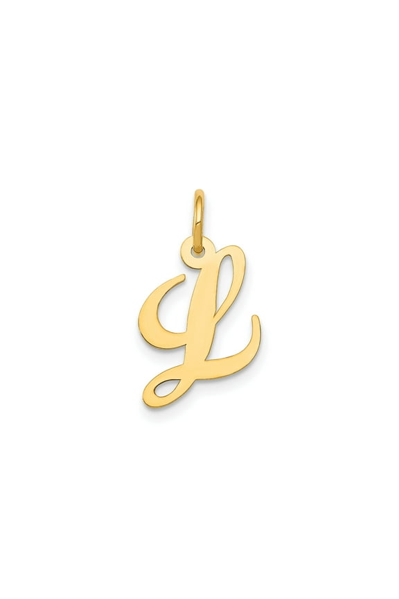 10k Yellow Gold Script Initial L Pendant for Women, Polished Alphabet Charm with Cursive Design, Dainty Monogram Jewelry for Everyday Wear or Layering