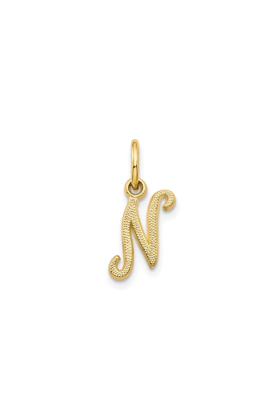 10k Yellow Gold Script Initial N Pendant Charm for Women with Textured Design, Elegant Loop for Necklace or Bracelet, Personalized Monogram Jewelry Symbolizing Identity and Style