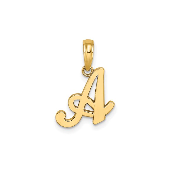 10k Yellow Gold Script Initial A Pendant for Women, Polished Cursive Letter Necklace, Monogram Alphabet Jewelry, Solid Gold Name Symbol, Personalized Fashion Accessory