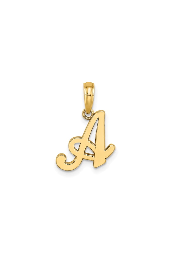 10k Yellow Gold Script Initial A Pendant for Women, Polished Cursive Letter Necklace, Monogram Alphabet Jewelry, Solid Gold Name Symbol, Personalized Fashion Accessory