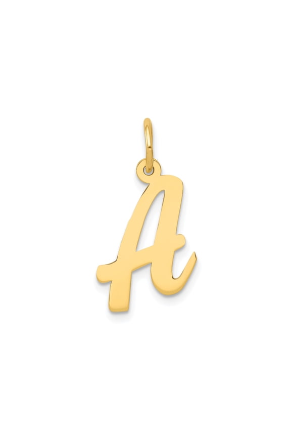 10k Yellow Gold Script Letter A Pendant Charm for Women or Unisex, Polished Cursive Initial, Real Gold Monogram Necklace, Classic Alphabet Jewelry for Personal Style