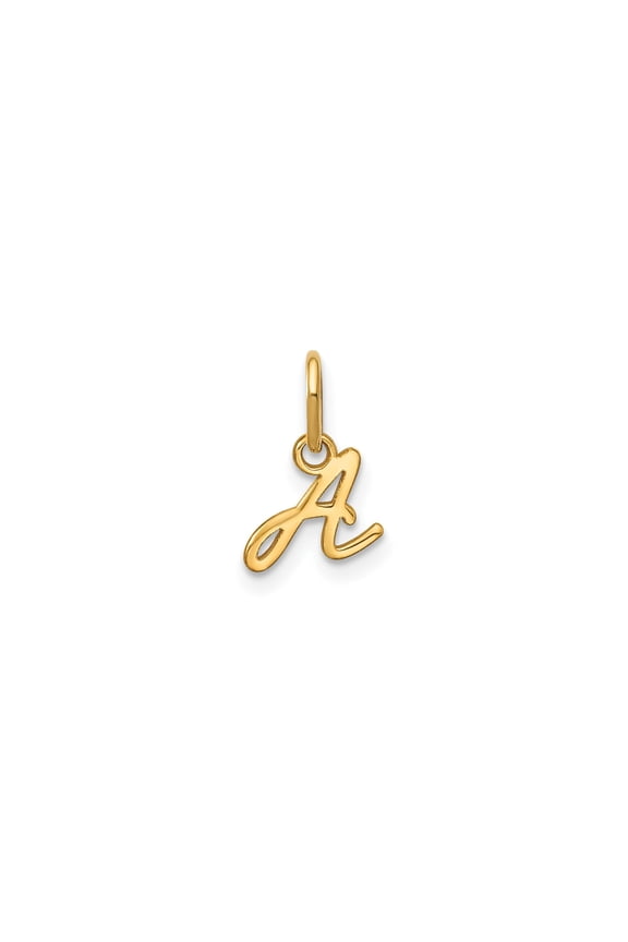 10k Yellow Gold Script Letter A Pendant for Women or Unisex Wear, Polished Cursive Initial Charm for Name Necklace, Custom Jewelry Symbolizing Identity and Self-Expression