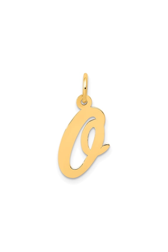 10k Yellow Gold Script Q Pendant for Women or Unisex, Real Gold Initial Charm Necklace, Alphabet Monogram Jewelry for Layering, Personalized Statement Accessory