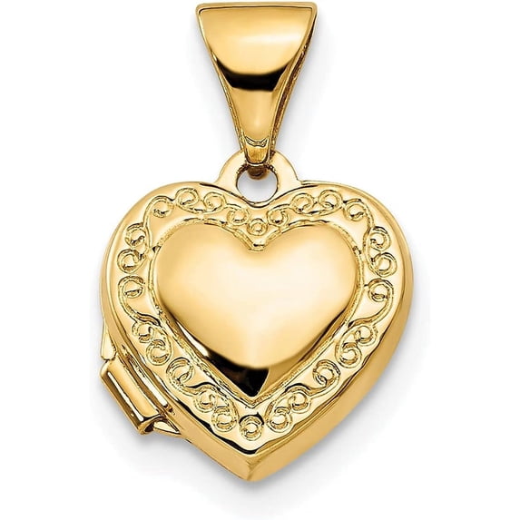 10k Yellow Gold Scroll Border Heart Locket - 16mm