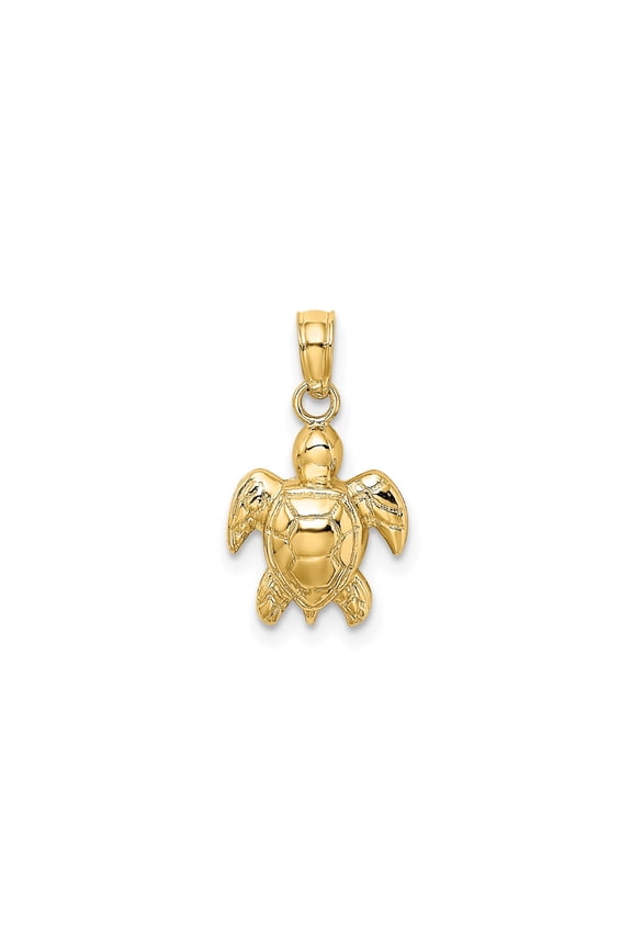 10k Yellow Gold Sea Turtle Pendant Necklace for Women or Unisex with Detailed Shell Design, Nautical Ocean Animal Jewelry Symbolizing Protection Wisdom and Longevity