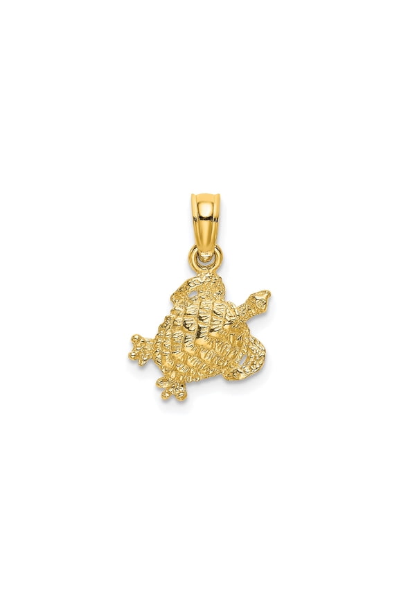 10k Yellow Gold Sea Turtle Pendant for Women or Unisex, Ocean-Inspired Marine Life Necklace with Longevity Symbol, Nature Style Animal Charm, Beach Theme Jewelry